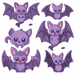 a Set Cute Bat on a White Canvas Sticker,vector image