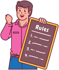 A Man Holding a Rule Board
