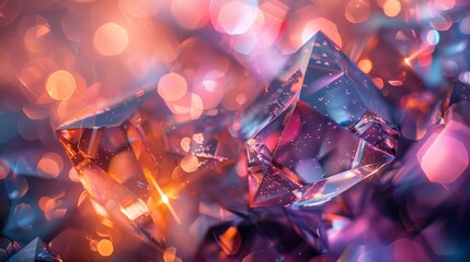 A high-resolution image of crystalline structures representing inorganic molecules, illuminated with soft, colorful lighting to highlight their geometric patterns.