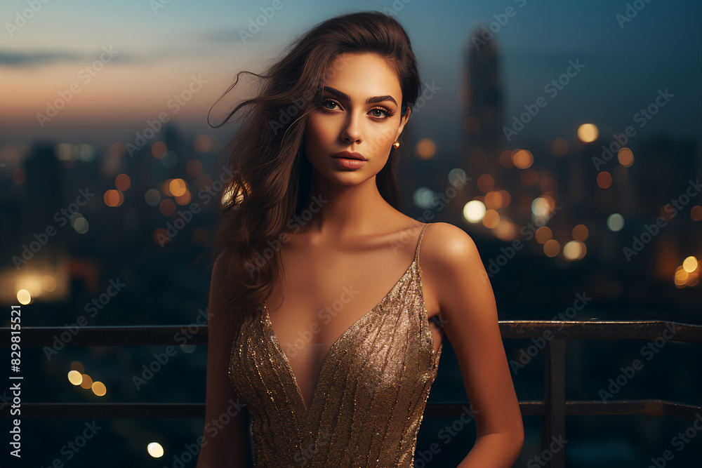 Wall mural beautiful happy woman wearing dress at celebration party generative ai concept - Wall murals
