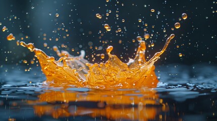 A high-speed capture of a droplet of solvent hitting the surface of a solid substance, creating a splash and spreading out to dissolve the material and form a solution.