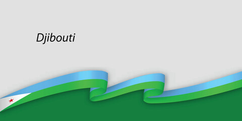 3d ribbon with national flag Djibouti isolated on white background