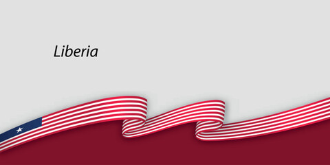 3d ribbon with national flag Liberia isolated on white background