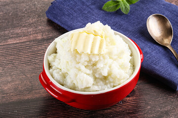 Homemade rice porridge with butter