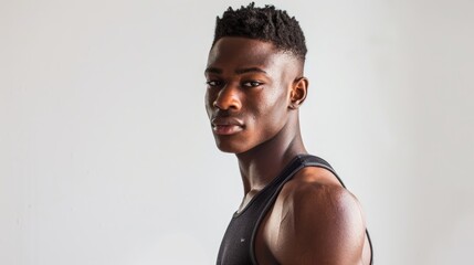 Young athletic man posing gazing at the camera on a white background