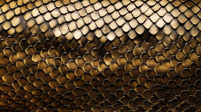 Extreme closeup of python snake skin texture beautiful gold scales pattern design shinning 