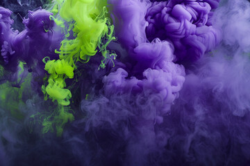 Fototapeta premium Electric violet smoke interlaced with neon lime green details for a vibrant event atmosphere.