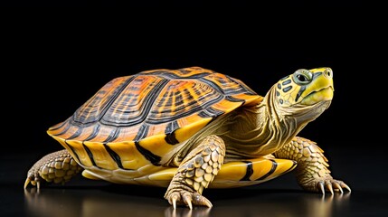 Obraz premium Realistic tortoise isolated on black background. Generative AI.