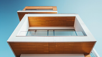 Minimalist Modern Architecture: Sleek Building with Wooden Accents and Clean Lines