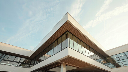 Fototapeta premium Contemporary Minimalist Building with Glass Facade and Angular Design