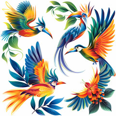Obraz premium a Set Cute Superb Bird of Paradise on a White Canvas Sticker,vector image