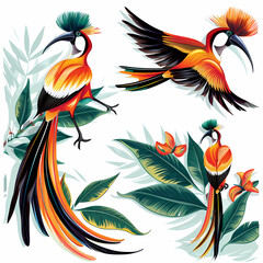Obraz premium a Set Cute Superb Bird of Paradise on a White Canvas Sticker,vector image