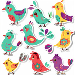 Obraz premium a Set Cute Bird on a White Canvas Sticker,vector image