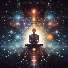 A meditating human sitting in the lotus position. Generative AI.