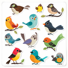 Fototapeta premium a Set Cute Bird on a White Canvas Sticker,vector image