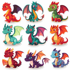 Fototapeta premium a Set Cute dragon on a White Canvas Sticker,vector image