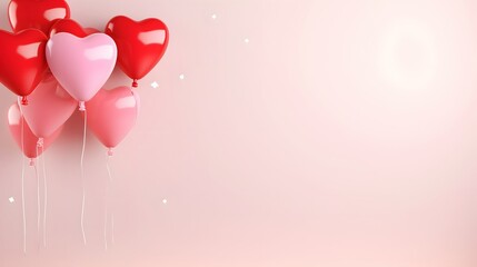 Valentines day background with copy space. Hearts balloons. Generative AI.