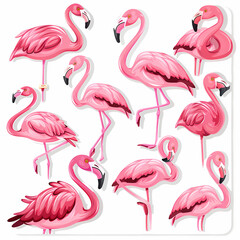 Fototapeta premium a Set Cute Greater Flamingo on a White Canvas Sticker,vector image
