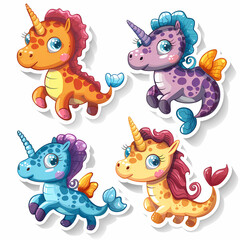 Naklejka premium a Set Cute Hippocampus on a White Canvas Sticker,vector image