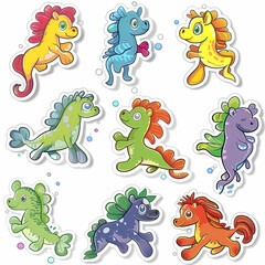 a Set Cute Hippocampus on a White Canvas Sticker,vector image