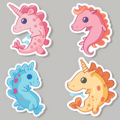 Fototapeta premium a Set Cute Hippocampus on a White Canvas Sticker,vector image