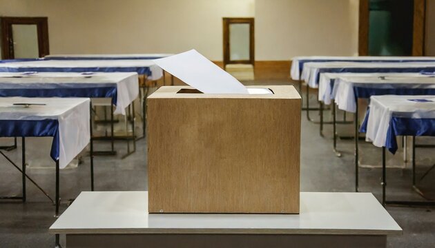 Stimmzettel im Wahllokal mit Box, Politik Partei Deutschland