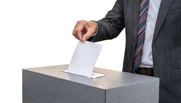 Hand eines Mannes legt seinen geheimen Stimmzettel in die Wahlurne, Deutschland Wahlen Politik Stimmzettel