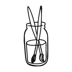Two Paintbrushes in a Jar of Water With Tassels on White Background