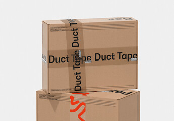 Cardboard Boxes With Duct Tapes Mockup