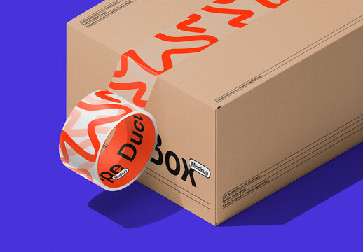 Box With Duct Tape Mockup