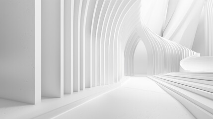 Obraz premium Minimalist architectural composition with clean white surfaces and organic curves, creating a sense of harmony and balance in the design aesthetic.
