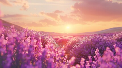 Fototapeta premium A dreamy field of lavender stretching towards a pastel-colored generated by AI