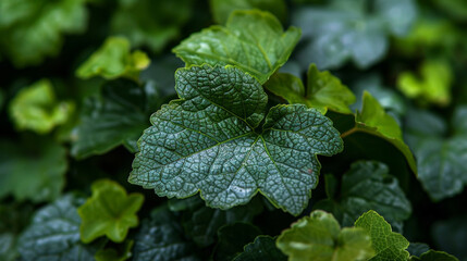 Macro shot showing intricate texture and vibrant green color of plant leaves