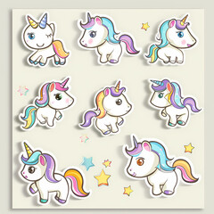 Fototapeta premium a Set Cute unicon on a White Canvas Sticker,vector image