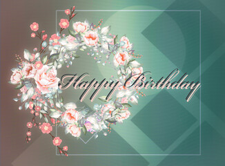 Happy birthday illustration. Happy birthday greeting card template with floral illustrations.