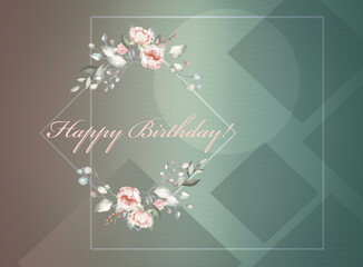 Happy birthday illustration. Happy birthday greeting card template with floral illustrations.