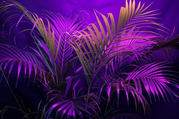 Palm Leaves Plant in a Pot, Purple Lighting