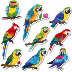 a Set Cute parrot on a White Canvas Sticker,vector image