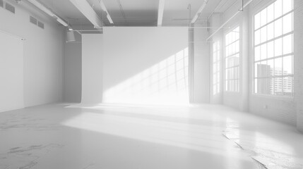 Fototapeta premium Pristine white scene featuring a large empty space and a clean backdrop.