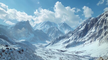 Obraz premium Snowy mountain scenery with blank space landscape background