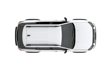 Top view of a white suv with sunroof and black interior top view transparent background