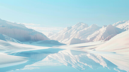 The vast expanse of water reflects the landscape of hills in the background