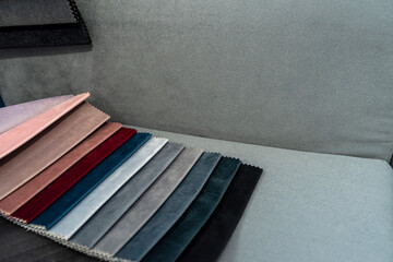 Different types of fabrics texture. Renovaion  furniture and interior.