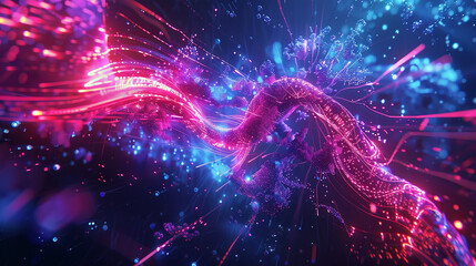 Futuristic Neon Lines and Digital Elements Abstract Tech Background in Pink, Red, Blue, and Purple