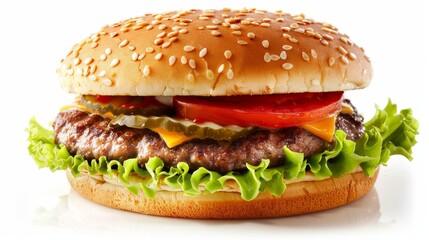 Classic hamburger stock photo, isolated in white.
