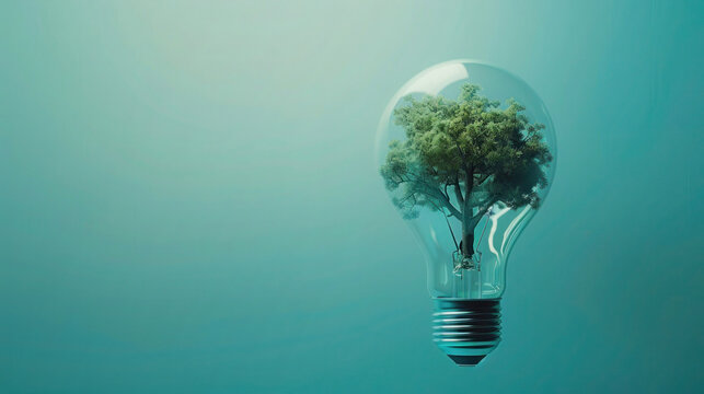 Tree growth in light bulb, saving ecology energy nature