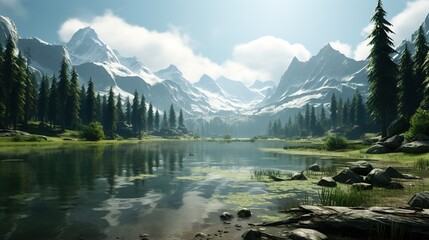 Naklejka premium lake and mountains