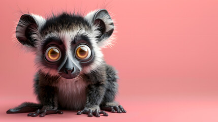 Fototapeta premium Cute Cartoon Lemur Banner with Room for copy