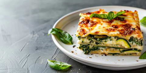 Italian lasagne with spinach and mozzarella cheese
