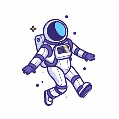 A cartoon astronaut is floating in space with a blue and white background